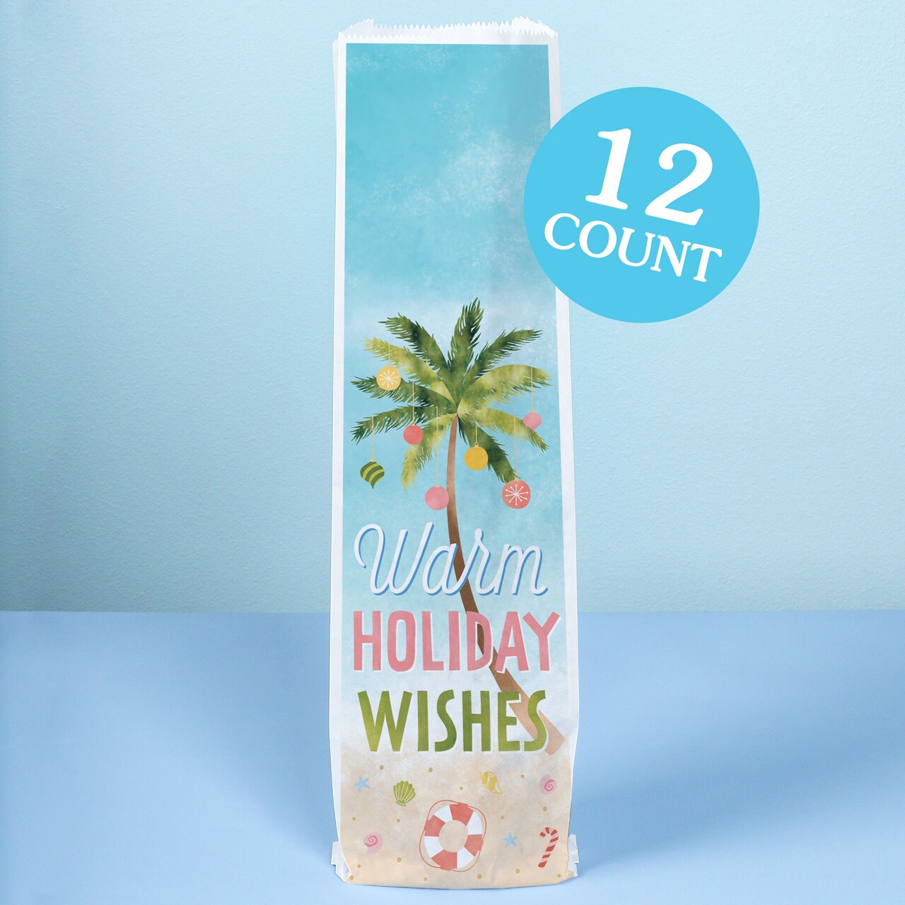 Big Dot of Happiness Beach Christmas Wine Gift Bags, Funny Tropical Holiday Hostess Thank You Wine Bottle Gift Wrap, Bulk Holiday Paper Bags - 12 ct